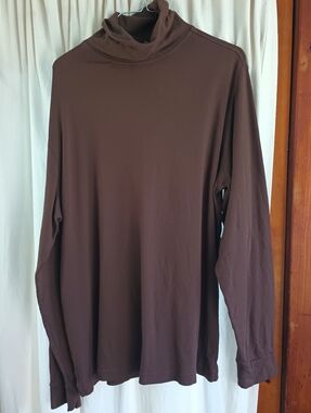 Peruvian Connection Chocolate Brown Mock Turtleneck Men's Top Large
